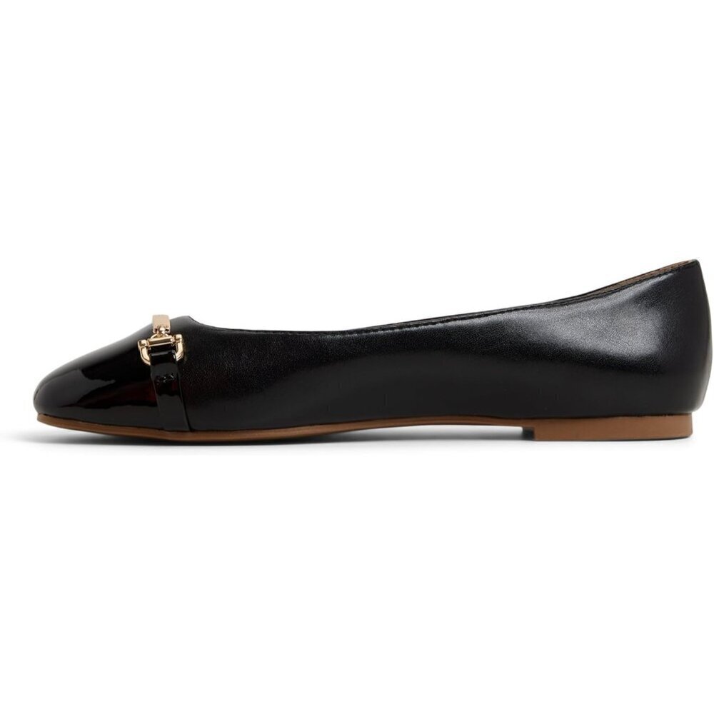 Aldo Womens Black Synthetic Closed Square Toe Low Wedge Heel Leanne Ballet Flat